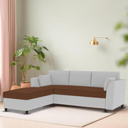 Blustin LHS 4 Seater L Shape Sofa Set for Living Room (Brown Grey Fabric) Premium Fabric Sofa
