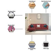 Falco LHS 4 Seater L Shape Sofa Set for Living Room (Maroon Fabric) Premium Fabric Sofa