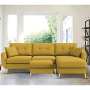 Lizel RHS 4 Seater L Shape Sofa Set with Center Table for Living Room (Yellow Fabric) Premium Velvet Fabric Sofa