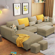 Minta LHS 8 Seater L Shape Sofa Set with Ottoman & 2 Puffy for Living Room (Green Fabric)