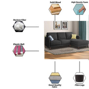Swaloni RHS 4 Seater L Shape Sofa Set for Living Room (Black) Premium Fabric Sofa