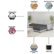 Linus RHS 4 Seater L Shape Sofa Set for Living Room (Black Grey Fabric) Premium Fabric Sofa
