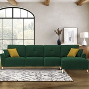 Antonio RHS 6 Seater L Shape Sofa Set for Living Room (Green Premium Fabric)