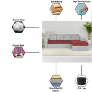 Elvi RHS 6 Seater L Shape Sofa Set for Living Room (Maroon Grey Fabric) Premium Fabric Sofa