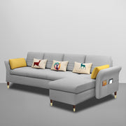 Ventos RHS 6 Seater L Shape Sofa Set for Living Room (Grey) Premium Velvet Fabric