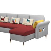 Ventos RHS 6 Seater L Shape Sofa Set for Living Room (Maroon Grey) Premium Velvet Fabric