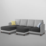 Swaloni LHS 6 Seater L Shape Sofa Set with Center Table for Living Room (Black Grey) Premium Fabric Sofa