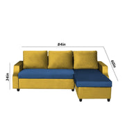Asper RHS 4 Seater L Shape Sofa Set for Living Room (Blue Yellow Fabric) Premium Fabric Sofa