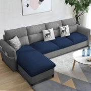 Andon 6 Seater L Shape Sofa Set for Living Room (Black Grey Fabric) Left Side Sofa
