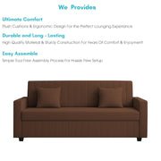 Cameron 3 Seater Sofa Cum Bed for Living Room (Brown Fabric) Premium Fabric Sofa