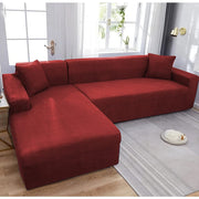 Atlanci 6 Seater L Shape Sofa Set for Living Room (Maroon Fabric) Left Side