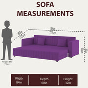 Cameron 3 Seater Sofa Cum Bed for Living Room (Purple Fabric) Premium Fabric Sofa