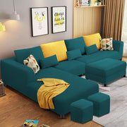 Minta LHS 8 Seater L Shape Sofa Set with Ottoman & 2 Puffy for Living Room (Green Fabric)