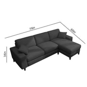 Martin 4 Seater RHS L Shape Sofa Set for Living Room (Black Colour Fabric)