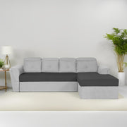 Elvi RHS 6 Seater L Shape Sofa Set for Living Room (Black Grey Fabric) Premium Fabric Sofa