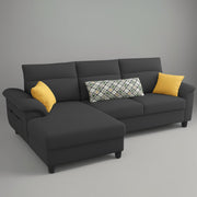 Casaliving Seams LHS 4 Seater L Shape Sofa for Living Room (Black Fabric) Premium Fabric Sofa