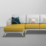Falco LHS 6 Seater L Shape Sofa Set for Living Room (Yellow Grey Fabric) Premium Fabric Sofa