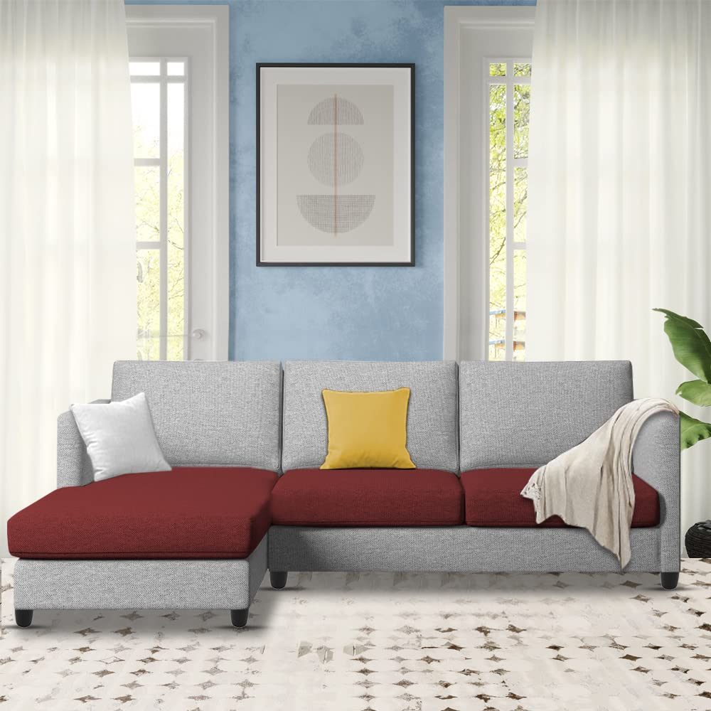 Hanery 4 Seater L Shape Sofa Set for Living Room | Colour - Maroon Gre