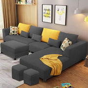 Minta LHS 8 Seater L Shape Sofa Set with Ottoman & 2 Puffy for Living Room (Green Fabric)