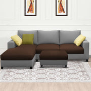 Rihan 4 Seater L Shape Sofa Set with Ottoman for Living Room (Brown Grey Fabric) Left Side Sofa