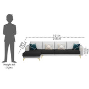 Falco LHS 6 Seater L Shape Sofa Set for Living Room (Black Grey Fabric) Premium Fabric Sofa