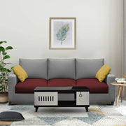 Rihan 3 Seater Sofa Set Living Room (Maroon Grey Fabric)