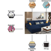 Casaliving Seams LHS 6 Seater L Shape Sofa Set for Living Room (Blue) Premium Fabric Sofa