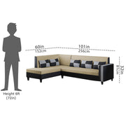 Nordy LHS 6 Seater L Shape Sofa Set for Living Room (Cream Black Colour) Premium Fabric Sofa Set