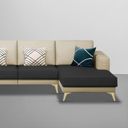 Falco RHS 6 Seater L Shape Sofa Set for Living Room (Cream Black Fabric) Premium Fabric Sofa