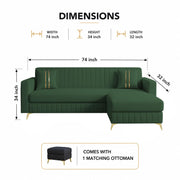 Casaliving Oliveira 4 Seater L Shape Convertible Sofa Set for Living Room, 3 Seater & Ottoman Modular Sectional Couch for Small Space (Grey) Fabric