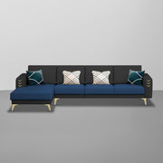 Falco LHS 6 Seater L Shape Sofa Set for Living Room (Blue Black Fabric) Premium Fabric Sofa