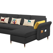 Ventos RHS 6 Seater L Shape Sofa Set for Living Room (Black) Premium Velvet Fabric