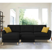 Lizel LHS 4 Seater L Shape Sofa Set with Center Table for Living Room (Black Fabric) Premium Velvet Fabric Sofa