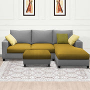 Rihan 4 Seater L Shape Sofa Set with Ottoman for Living Room (Yellow Grey Fabric) Right Side Sofa