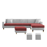 Garcia RHS 8 Seater L Shape Sofa Set with Ottoman & 2 Puffy for Living Room (Dark Grey) Premium Fabric Sofa Set