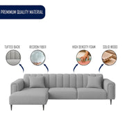 Damian LHS 4 Seater L Shape Sofa Set for Living Room (Grey Colour Fabric) Premium Fabric Sofa Set for Living Room