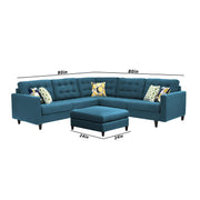 Adonway 6 Seater L Shape Sofa Set with Center Table for Living Room (Turquise) Premium Fabric Sofa