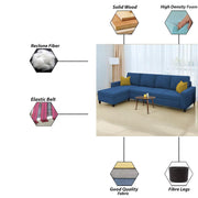 Casaliving Gerio 6 Seater LHS L Shape Sofa Set for Living Room (Blue Fabric) Premium Fabric Sofa