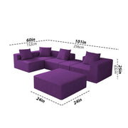 Sheron U Shaped Compressed Sofa Set for Living Room with Spacious Boucle Couch Set Living Rooms, (Purple Fabric) Premium Fabric U Shape Sofa for Living Room