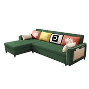 Denis 5 Seater L Shape Sofa Set for Living Room (Green Fabric) Premium Fabric Sofa