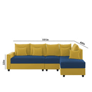 Inclair RHS 6 Seater L Shape Sofa Set for Living Room (Blue Yellow Fabric) Premium Fabric Sofa