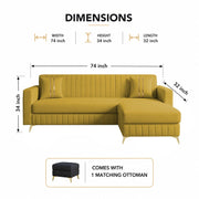 Casaliving Oliveira 4 Seater L Shape Convertible Sofa Set for Living Room, 3 Seater & Ottoman Modular Sectional Couch for Small Space (Yellow) Fabric