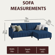 Netlie 4 Seater RHS L Shape Sofa Set for Living Room (Blue Fabric) Premium Fabric Sofa Set for Living Room