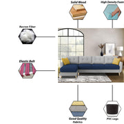 Lizel LHS 6 Seater L Shape Sofa Set for Living Room (Blue Grey Fabric) Premium Velvet Fabric Sofa