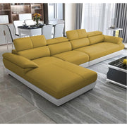 Amok 6 Seater L Shape Sofa Set for Living Room (Yellow Grey Leathertte) Left Side
