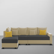 Inclair LHS 6 Seater L Shape Sofa Set for Living Room (Cream Black Fabric) Premium Fabric Sofa