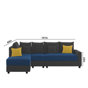 Inclair LHS 6 Seater L Shape Sofa Set for Living Room (Blue Black Fabric) Premium Fabric Sofa