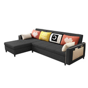 Denis 5 Seater L Shape Sofa Set for Living Room (Black Fabric) Premium Fabric Sofa