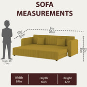 Cameron 3 Seater Sofa Cum Bed for Living Room (Yellow Fabric) Premium Fabric Sofa