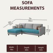 Oslo 4 Seater LHS L Shape Sofa Set for Living Room (Turquise Grey Fabric) Premium Fabric Sofa Set for Living Room